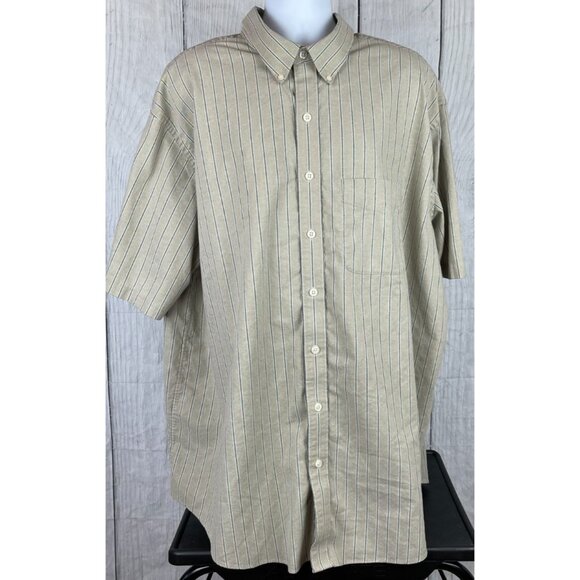 Arrow Other - Arrow 3XLT Short Sleeve Button Down Shirt Greenish Tan Gray White Stripes